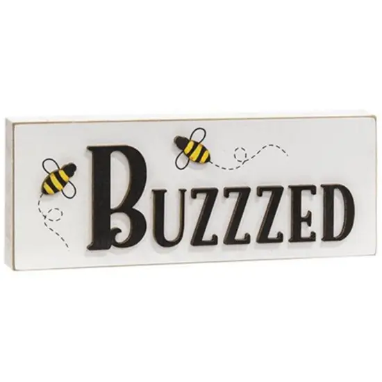 Wooden Buzzed Word Block with Bee Accents and Distressed Finish {1}