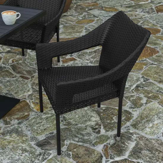 Merrick Lane Eldon Weather Resistant Indoor/Outdoor Stacking Patio Dining Chair with Steel Frame and PE Rattan Black {3}