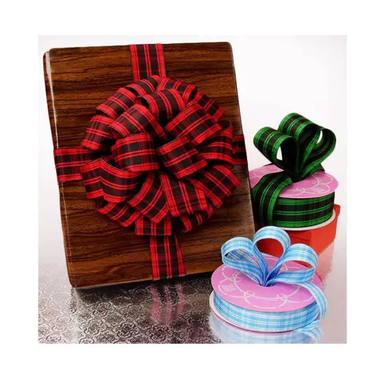 Plaid Linen Look Wired Ribbon 1.5" x 25 yd Red {5}