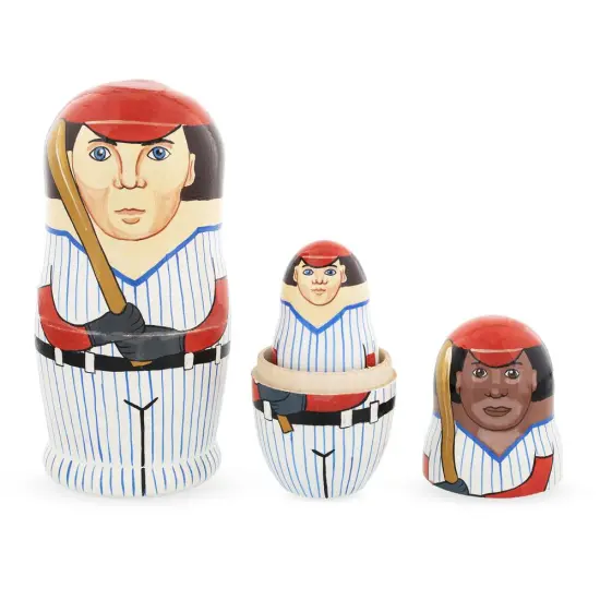 Set of 5 Baseball Wooden Nesting Dolls 6 Inches {5}
