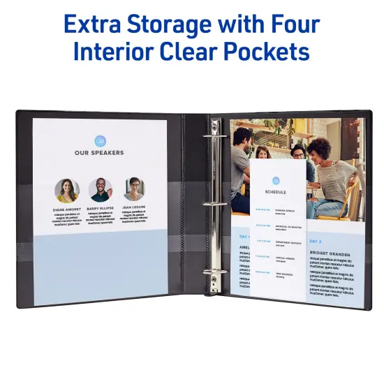 Avery Heavy-Duty View 3 Ring Binder, 0.5 Inch One Touch Slant Rings, 135-Sheet Capacity, DuraHinge, 0.7 Inch Wide Spine, Customizable Clear Cover and Spine, 1 Black Binder (79381) {6}