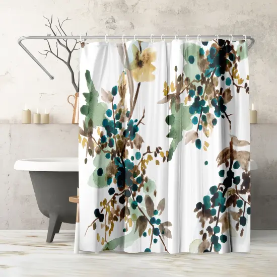 Americanflat 71" x 74" Shower Curtain, Watercolor Blueberry by New York Botanical Garden {1}