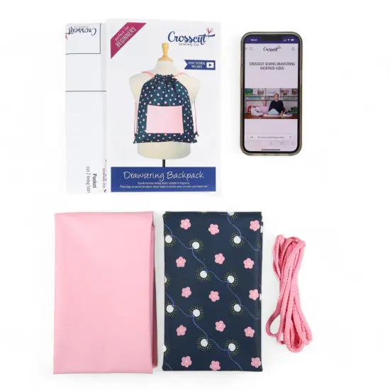 Crosscut Sewing Co.&reg; Drawstring Backpack Sewing Project Kit - Beginner Sewing Kit - Sewing Kit for Kids Navy floral {6}