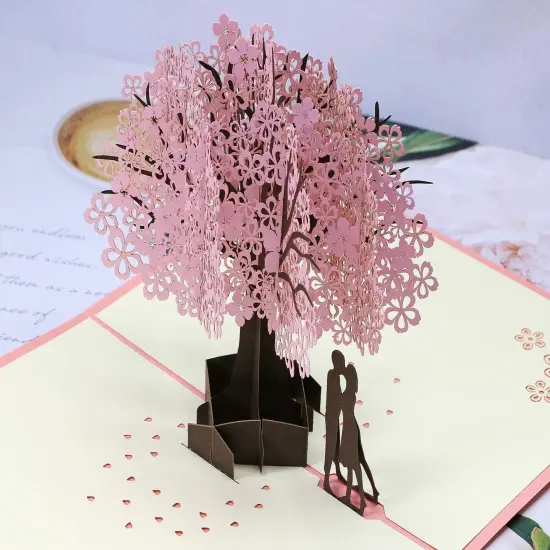 Handmade Cherry Blossom Card Pop Up 3D Flower Card Romantic Love Letter Greeting Anniversary Wedding Valentine Birthday Gift Card Blank Stationery Paper Card for Her Him Husband Wife {4}