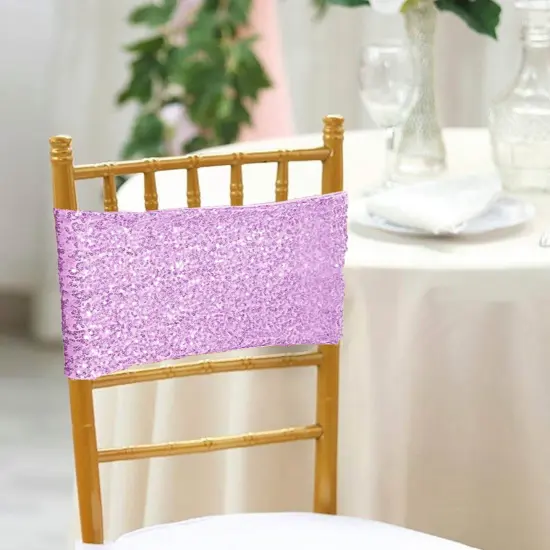 10 Pieces Shimmering Lavender Sequin Stretch Spandex Chair Bands 7 x 13 Inches {3}