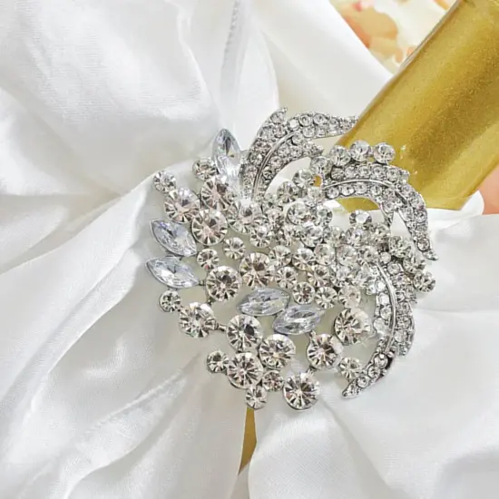 Floral Rhinestone Chair Sash Buckle Silver Metal Accent 2 Inch Width {3}