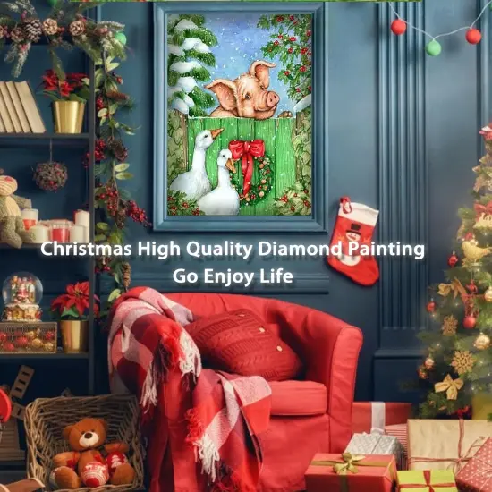 Christmas Diamond Art Painting Kits for Adults, Winter Animals Pig and Swans DIY Diamond Dots Paintings Full Drill Paint with Diamonds, Round Diamonds Crystal Rhinestone Gem Art 12 x 16 inch {2}