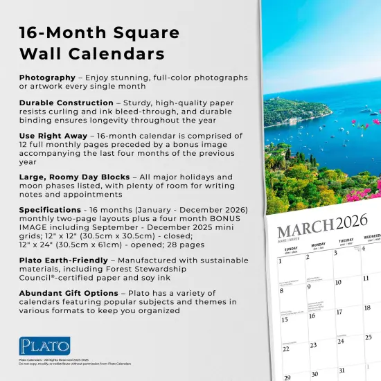 By the Sea | 2026 12 x 24 Inch (Hanging) Monthly Square Wall Calendar | Foil Stamped Cover {6}