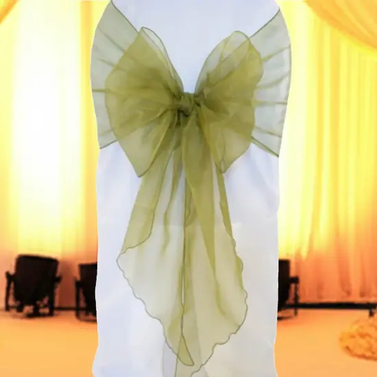 10 Pieces Moss Green or Olive Green Angle End Organza Chair Sashes, 12"x116" Elegant Event Wraps {2}