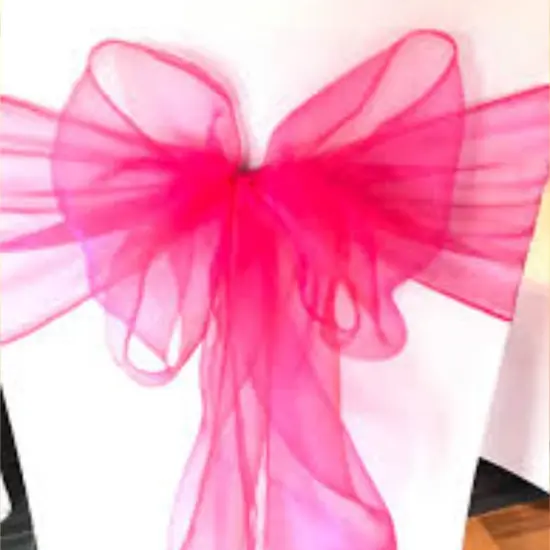 10 Pieces Fuchsia Organza Fabric Chair Wraps, 12"x116" Sophisticated Angled Design {5}