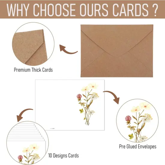 30 Pack Blank Cards with Envelopes, Elegant Floral Design Blank Cards, Greeting Card for Thank Love Sympathy, Card and Envelopes Stationary Set for All Occasions (4" x 6") {3}
