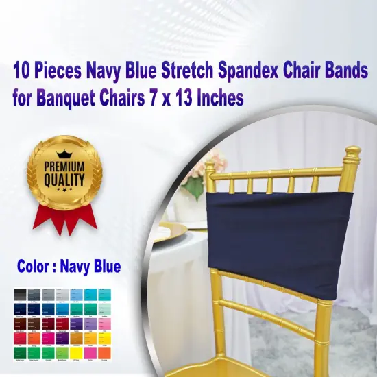 10 Pieces Navy Blue Stretch Spandex Chair Bands for Banquet Chairs 7 x 13 Inches {1}