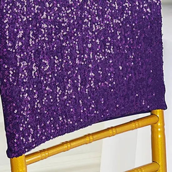 1 Piece Eggplant Purple Sequin Spandex Chair Cap 13.5 inch by 10 inch Wedding Decor {5}