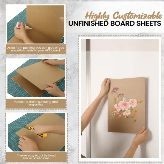 (8-Pack) CalPalmy 11&rdquo; x 14&rdquo; MDF Boards - 1/4&rdquo; Thick Boards for Carpentry, Interior Design, Hobby Crafts, and More - with Smooth, Unfinished Sides and Sanded Edges {6}