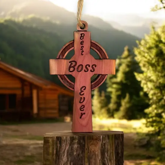 Best Boss Ever Celtic Cross - Cedar Ornament {2}
