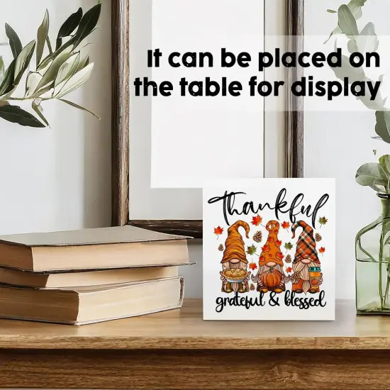 Fall Gnomes Wooden Signs - Thankful Grateful Blessed Fall Decor {2}