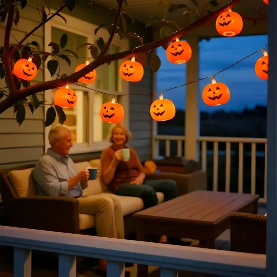 Ghost Faced Pumpkin with 10 Lights {2}