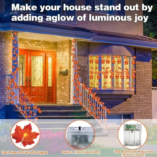 6 Pack Fall Decor Enlarged Maples Leafed Fall Decorations-60Ft 120LED Battery Operated {2}