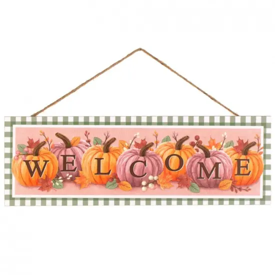 15" Wooden Sign: Welcome Pumpkins (Sage Green) {1}