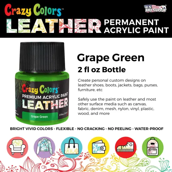 Grass Green Premium Acrylic Leather and Shoe Paint, 2 oz Bottle - Flexible, Crack, Scratch, Peel Resistant - Artist Create Custom Sneakers, Jackets, Bags, Purses, Furniture Artwork {2}