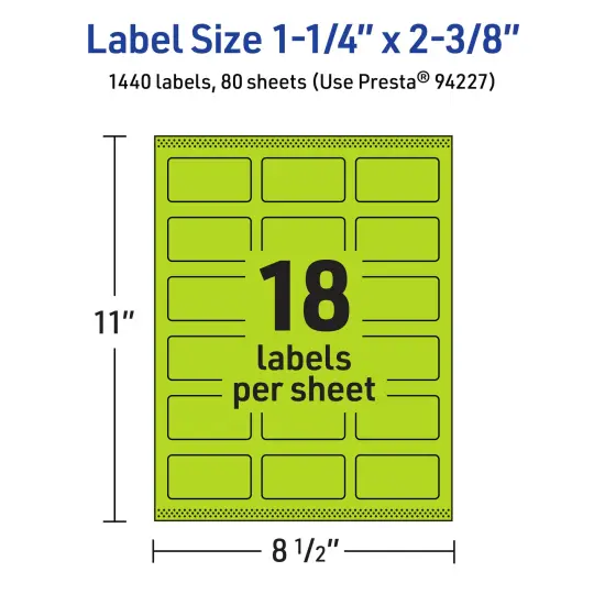 Avery Bright Green Paper Labels, 1-1/4" x 2-3/8" Rectangle {5}