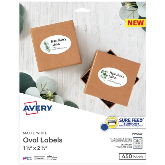 Avery Printable Blank Oval Labels, 1.5" x 2.5", Matte White, 450 Customizable Labels (22564) {1}