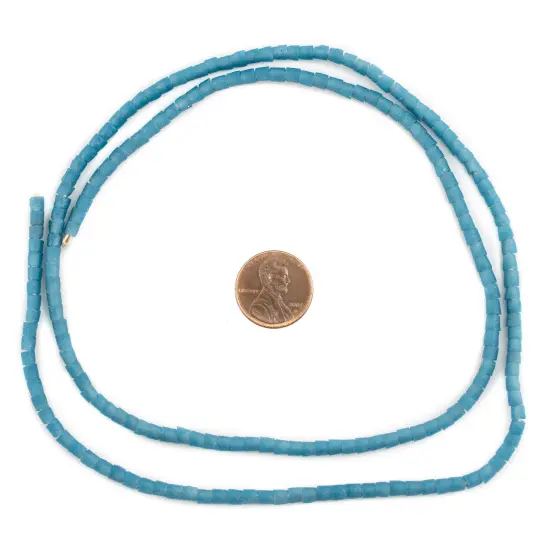 The Bead Chest Ghana Sandcast Beads - Full Strand of African Powder Glass Beads (3mm, Sky Blue) - Single 24" Strand {2}