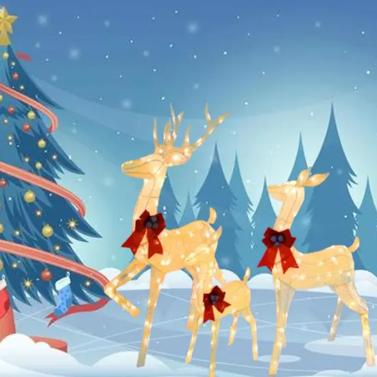 Beautifully Illuminated Outdoor Reindeer Family Set with Festive Holiday Lights Height 60"x 48" x 32" {3}