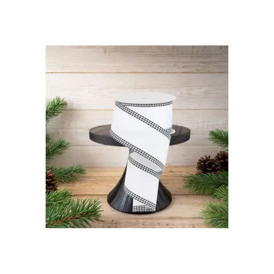 2.5" Royal Burlap Gingham Edge Ribbon: White (10 Yards) {3}