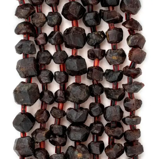 The Bead Chest Faceted Garnet Stone Chunk Beads 7mm Afghanistan Red Gemstone 16 Inch Strand {4}