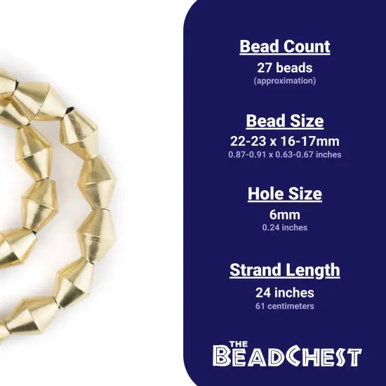The Bead Chest Brass Mali Bicone Beads 22x16mm African Large Hole 24 Inch Strand Handmade {4}