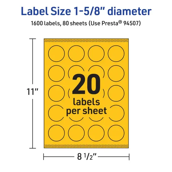 Avery Bright Yellow Paper Labels, 1-5/8" Diameter Round {5}