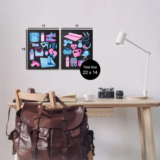 Stupell Industries Exercise Gear Pink & Blue 2pc Framed Giclee Wall Art Set Design by Melissa Wang  {3}