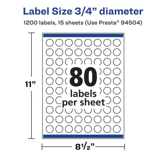 Avery Matte White Removable Round Labels with Sure Feed Technology, Print-to-the-Edge, .75" diameter {5}