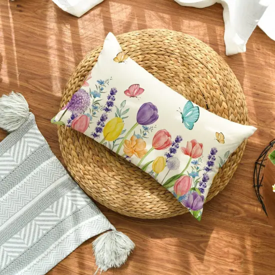 colorlife Spring Flowers Tulip Lavender Eucalyptus Butterfly Throw Pillow Cover, 12 x 20 Inch Spring Cushion Case for Sofa Couch {2}