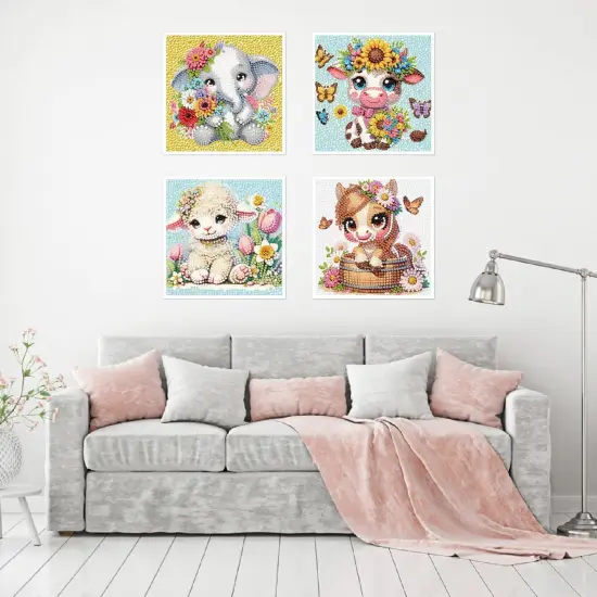 4 Pack 5D Animals Diamond Painting Kits for Kids- Crystal Diamond Art for Adults Kids, DIY Full Drill Animal Family Gem Art Picture {5}