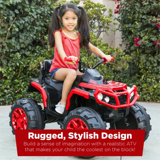 Best Choice Products 12V Kids Ride-On ATV Quad w/ Bluetooth, 3.7mph Max, Treaded Tires, LED Lights, Radio Red/Black {2}