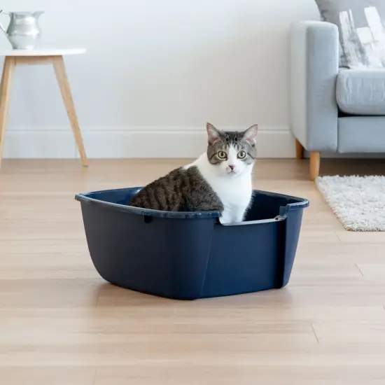 IRIS USA Cat Litter Box Cat Litter Pan with Scoop, Navy {2}