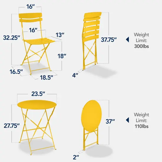 Best Choice Products 3-Piece Small Bistro Set, Folding Patio Furniture Set of 2 Chairs and Table Yellow {2}