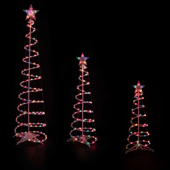 Northlight Set of 3 Lighted Multi-Color Spiral Christmas Trees - 3', 4', and 6' White {1}