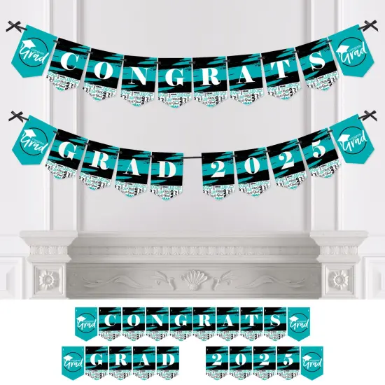 Big Dot of Happiness Teal Graduation Bunting Banner - Party Decorations - Congrats Grad 2025 {1}