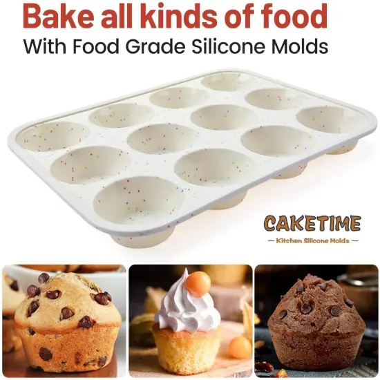 Silicone Muffin Pan, Metal Reinforced Frame Cupcake Pan 12 Cups Regular Size Easy to Move in or Out of Oven Non-Stick (2) {3}