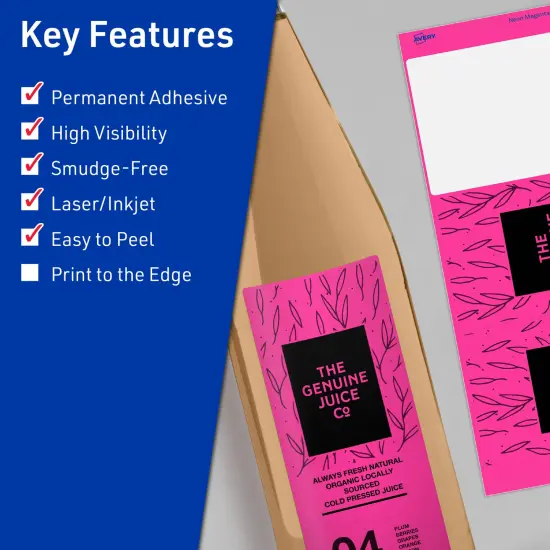 Avery Neon Magenta Paper Labels, 3-1/4" x 8-3/8" Rectangle {2}