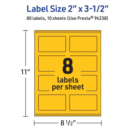 Avery Bright Yellow Paper Labels, 2" x 3.5" Rectangle {5}