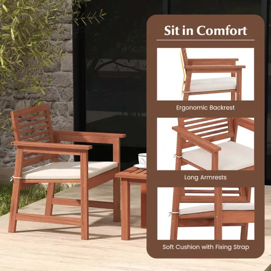Costway 3 PCS Patio Furniture Set with 2 Seat Cushions Coffee Table Solid Wood Chairs {5}
