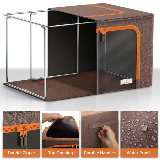 Sorbus 1 Pack Storage Bin with Metal Frame, Stackable Clothes Organizer Bag with Window & Handles, Organization for Bedding Linen & Clothing Brown {3}