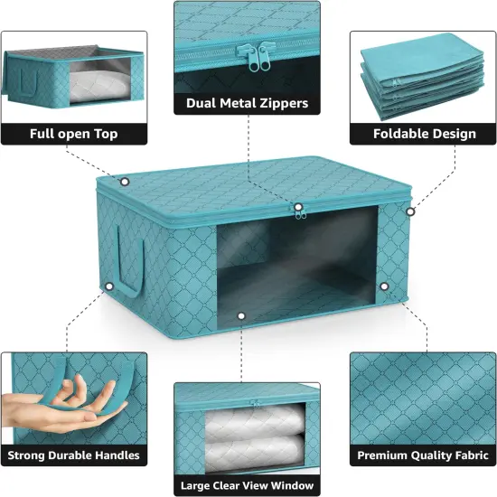 Sorbus Medium Clothes Storage Bag 1 Pack, Blanket Organizater Bin with Window, Lids, and Handles Aqua {5}