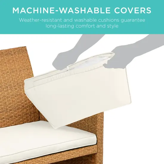 Best Choice Products 4-Piece Outdoor Wicker Patio Conversation Furniture Set w/ Table, Cushions Natural/Ivory {5}