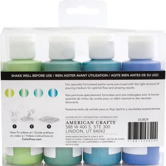 American Crafts Color Pour Pre-Mixed Paint Kit 4/Pkg-Sea Glass Pearlescent {3}