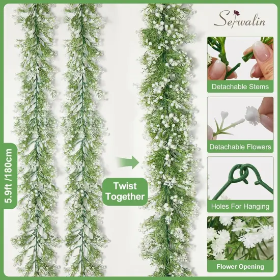 2Pcs 5.9 Ft Babys Breath Garland, 162 Branches White Artificial Baby Breath Spring Flower Vines, Faux Garland Real Touch Gypsophila Hanging Flower Vines for Wedding Arch Party Table Home Wall Decor {3}